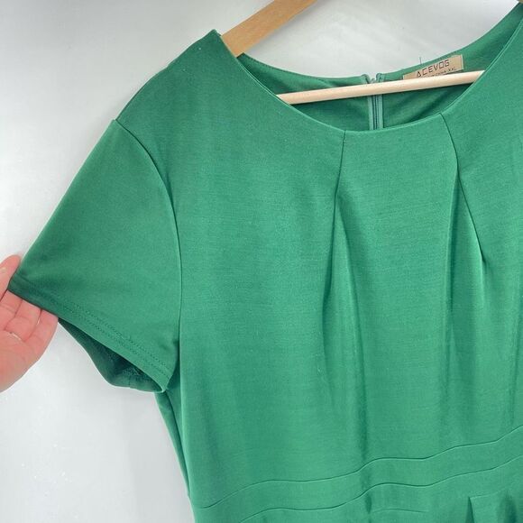 Acevog Womens Shift Dress Knee Length Pleated Cotton Stretch Green XXL - Picture 3 of 13